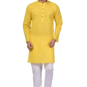 HAMSAFAR Men’s Yellow Addhi Kurta Pyjama Set