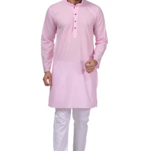 HAMSAFAR Men’s Baby Pink Addhi Kurta Pyjama Set