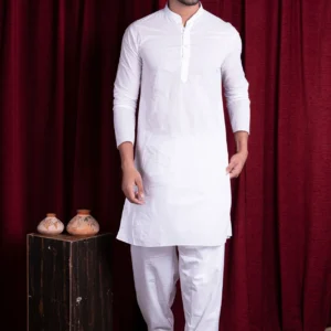 HAMSAFAR Men’s White Addhi Kurta Pyjama Set