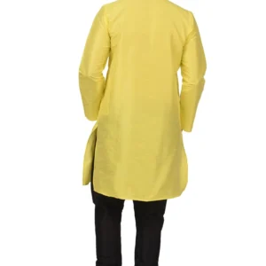 HAMSAFAR Men’s Yellow Dupion Kurta With Black Churidar