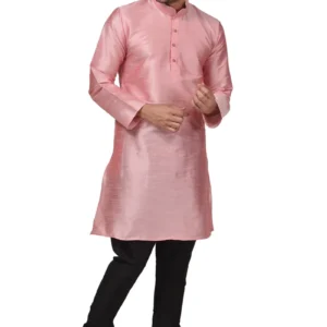 HAMSAFAR Men’s Pink Dupion Kurta With Black Churidar