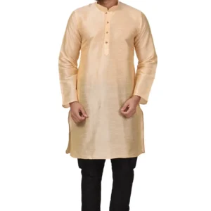 HAMSAFAR Men’s peach Dupion Kurta With Black Churidar