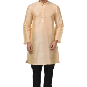 HAMSAFAR Men’s peach Dupion Kurta With Black Churidar