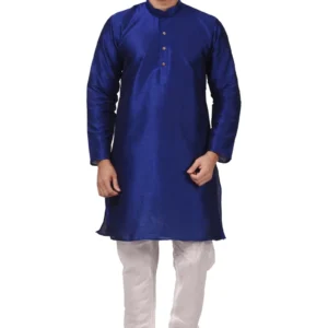 HAMSAFAR Men’s Royal Blue Dupion Kurta With White Churidar