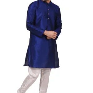 HAMSAFAR Men’s Royal Blue Dupion Kurta With White Churidar