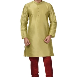 HAMSAFAR Men’s Green Dupion Kurta With Maroon Churidar