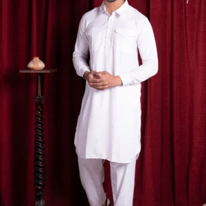 HAMSAFAR Men’s White and Blue Khan Set