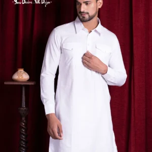 HAMSAFAR Men’s White and Blue Khan Set