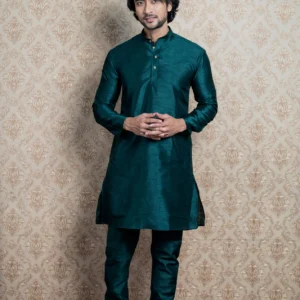 HAMSAFAR Men’s Peacock Dupion Kurta Set