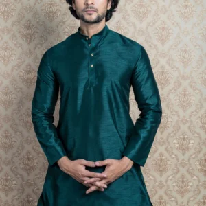 HAMSAFAR Men’s Peacock Dupion Kurta Set